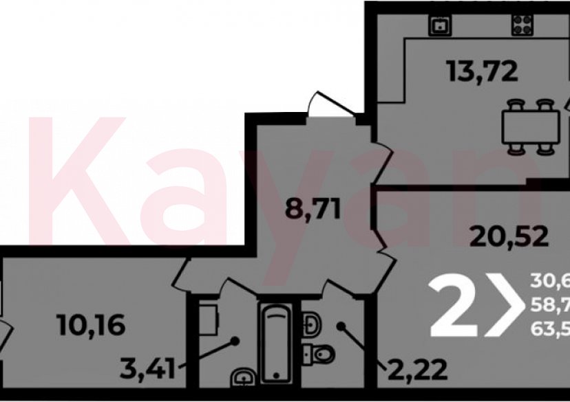 Продажа 2-комн. квартиры, 58.74 кв.м фото 0