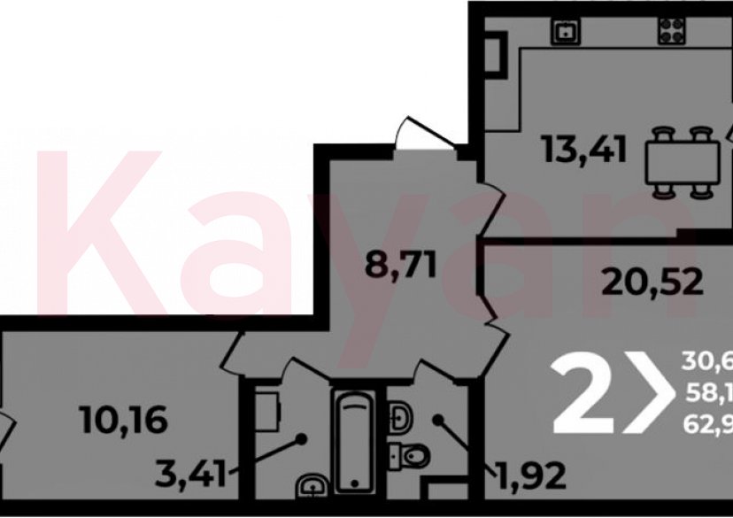 Продажа 2-комн. квартиры, 58.13 кв.м фото 0