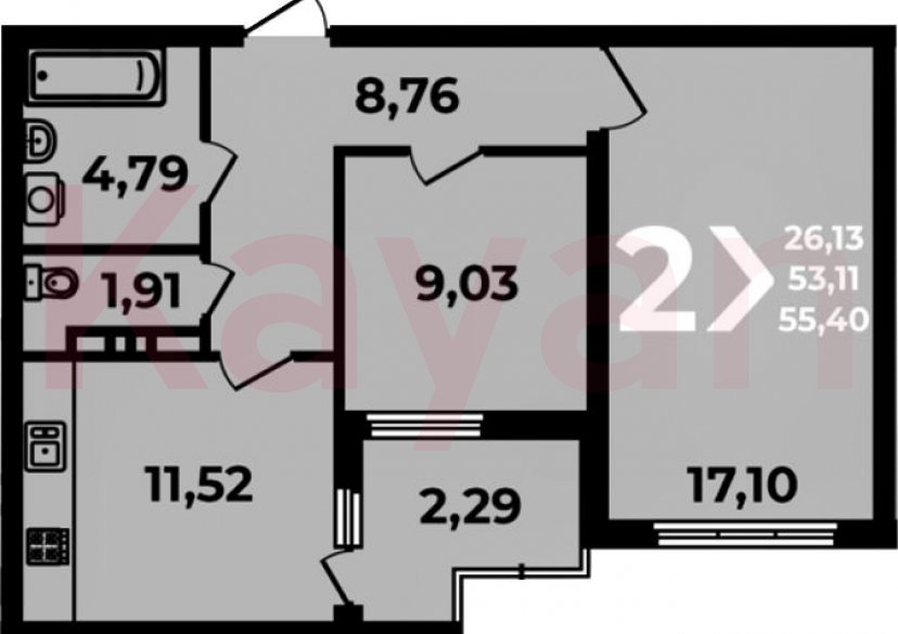 Продажа 2-комн. квартиры, 53.11 кв.м фото 0