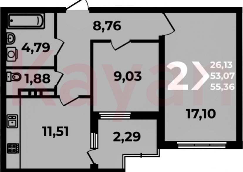 Продажа 2-комн. квартиры, 53.07 кв.м фото 0