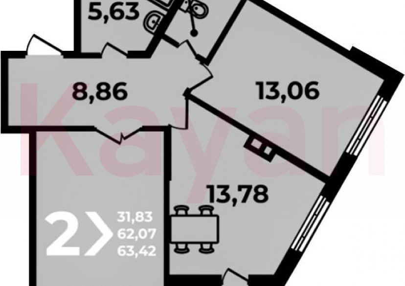 Продажа 2-комн. квартиры, 62.07 кв.м фото 0