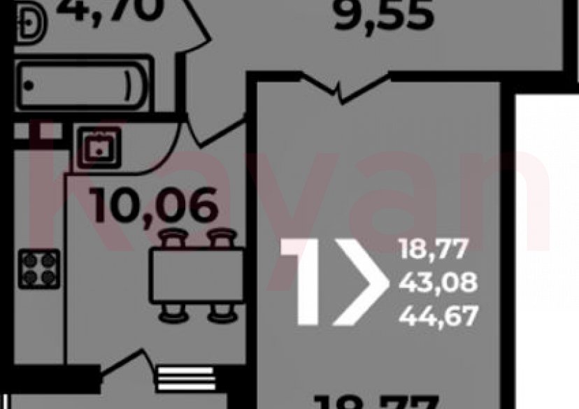Продажа 1-комн. квартиры, 43.08 кв.м фото 0