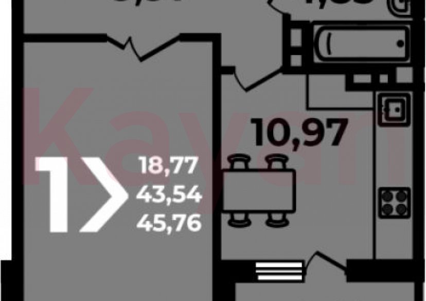 Продажа 1-комн. квартиры, 43.54 кв.м фото 0