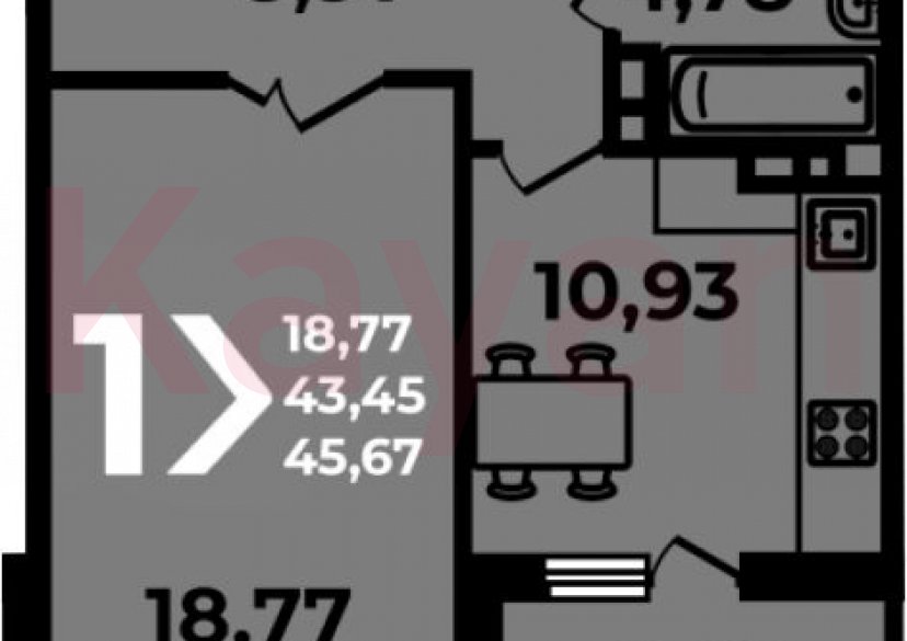 Продажа 1-комн. квартиры, 43.45 кв.м фото 0