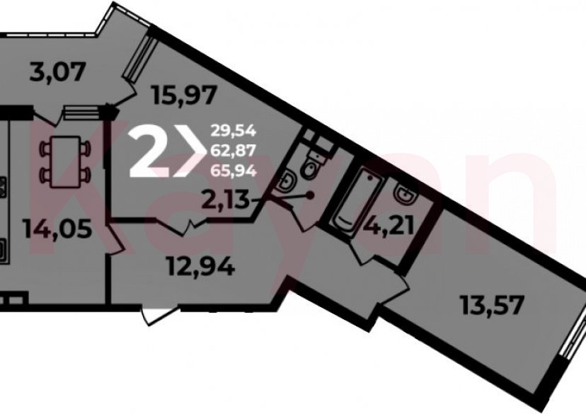 Продажа 2-комн. квартиры, 62.87 кв.м фото 0