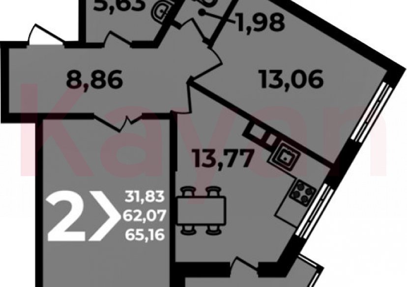 Продажа 2-комн. квартиры, 62.07 кв.м фото 0