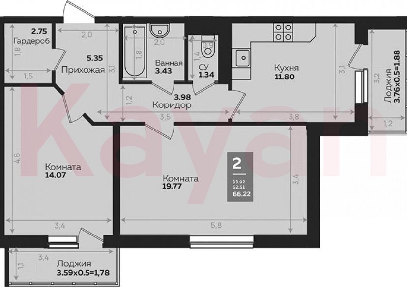 Продажа 2-комн. квартиры, 62.56 кв.м фото 0