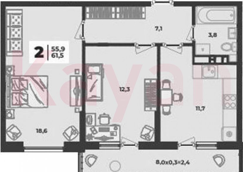 Продажа 2-комн. квартиры, 53.5 кв.м фото 0