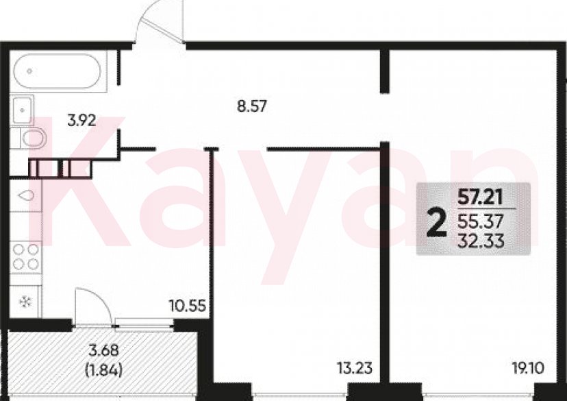 Продажа 2-комн. квартиры, 55.37 кв.м фото 0