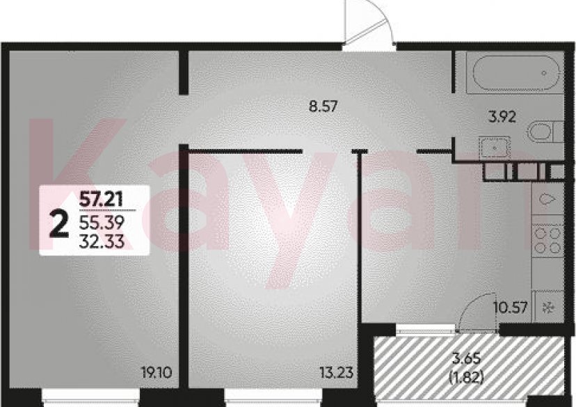 Продажа 2-комн. квартиры, 55.39 кв.м фото 0