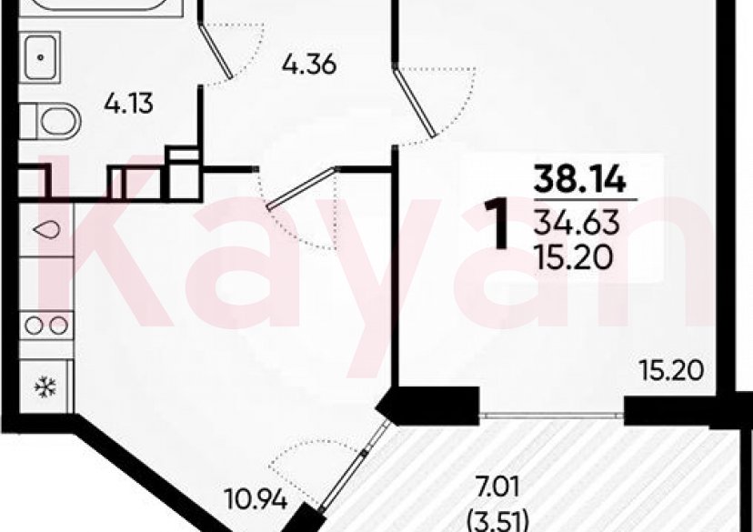 Продажа 1-комн. квартиры, 34.63 кв.м фото 0