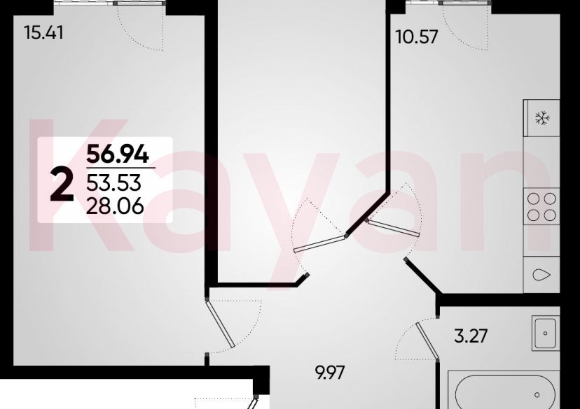 Продажа 2-комн. квартиры, 53.53 кв.м фото 0
