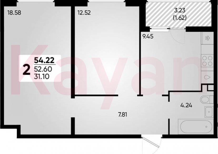 Продажа 2-комн. квартиры, 52.6 кв.м фото 0