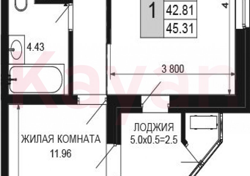 Продажа 1-комн. квартиры, 42.81 кв.м фото 0