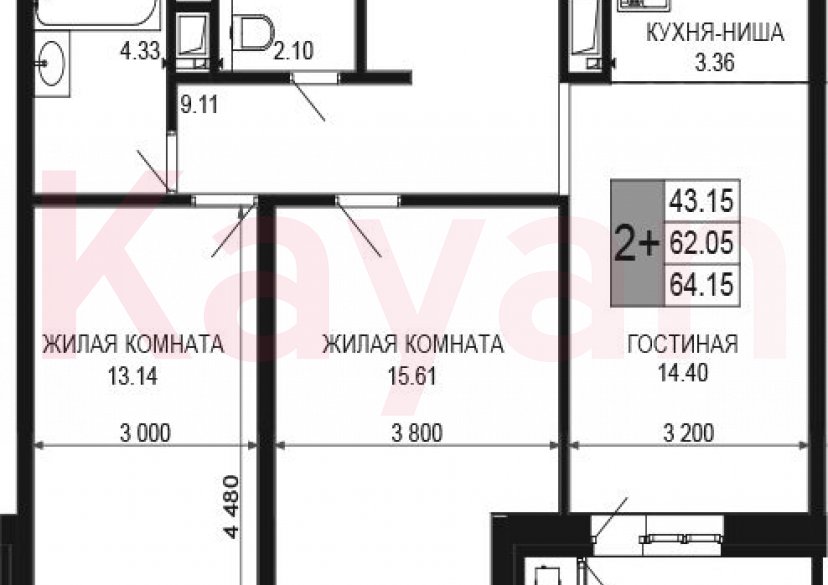 Продажа 3-комн. квартиры, 62.05 кв.м фото 0