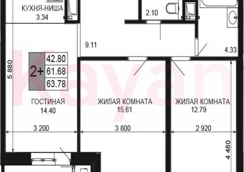 Продажа 3-комн. квартиры, 61.68 кв.м фото 0