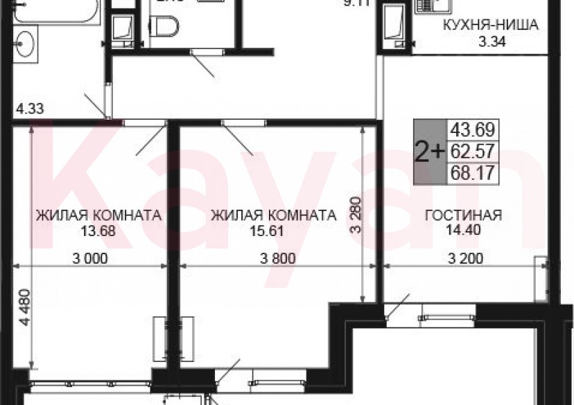 Продажа 3-комн. квартиры, 62.57 кв.м фото 0