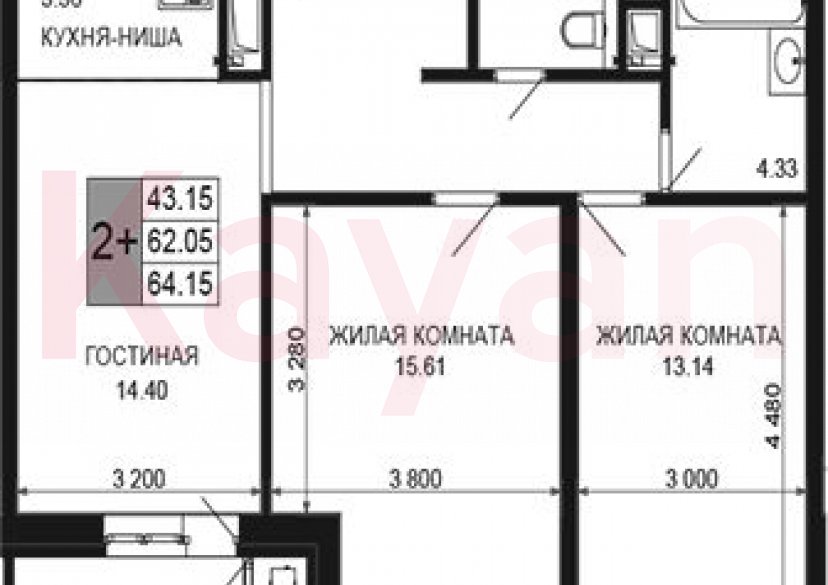 Продажа 3-комн. квартиры, 62.05 кв.м фото 0