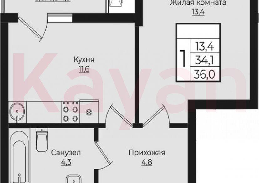 Продажа 1-комн. квартиры, 34.1 кв.м фото 0