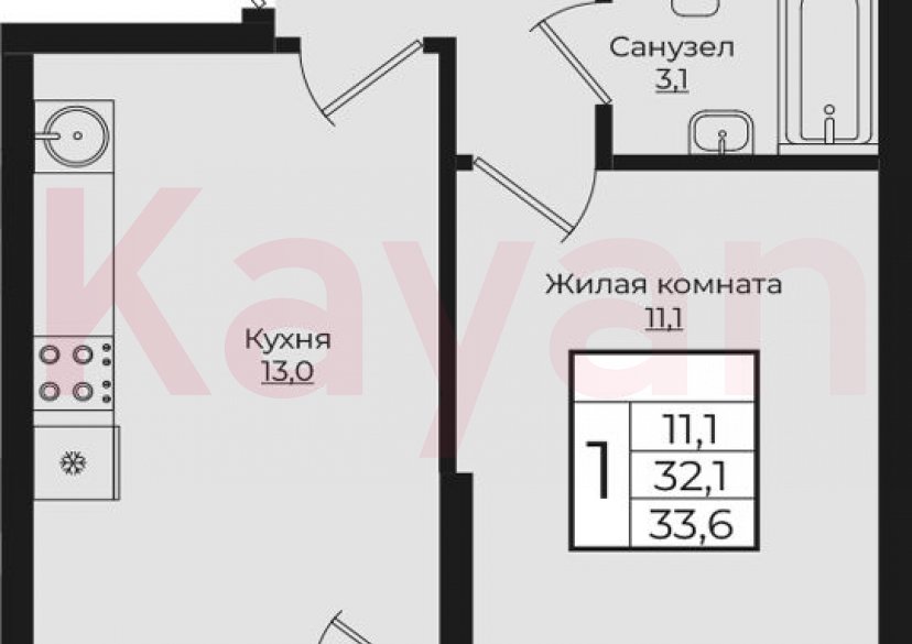 Продажа 1-комн. квартиры, 32.1 кв.м фото 0