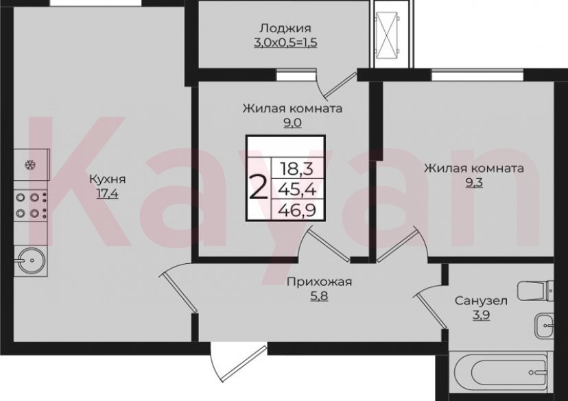 Продажа 2-комн. квартиры, 45.4 кв.м фото 0