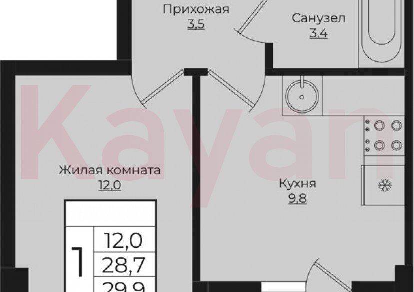 Продажа 1-комн. квартиры, 28.7 кв.м фото 0