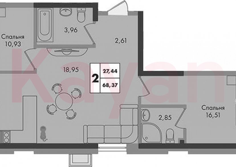 Продажа 2-комн. квартиры, 68.37 кв.м фото 0