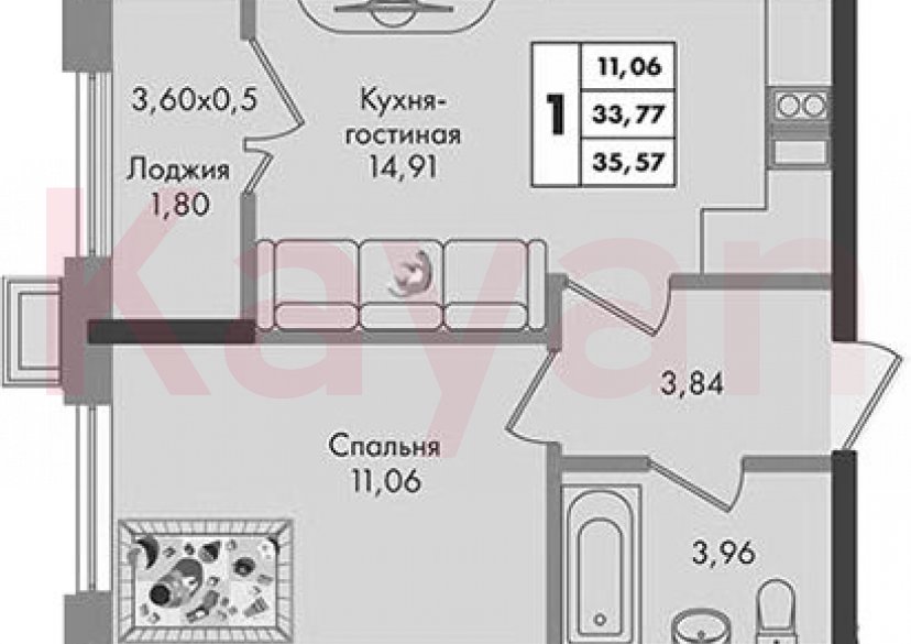 Продажа 1-комн. квартиры, 33.77 кв.м фото 0