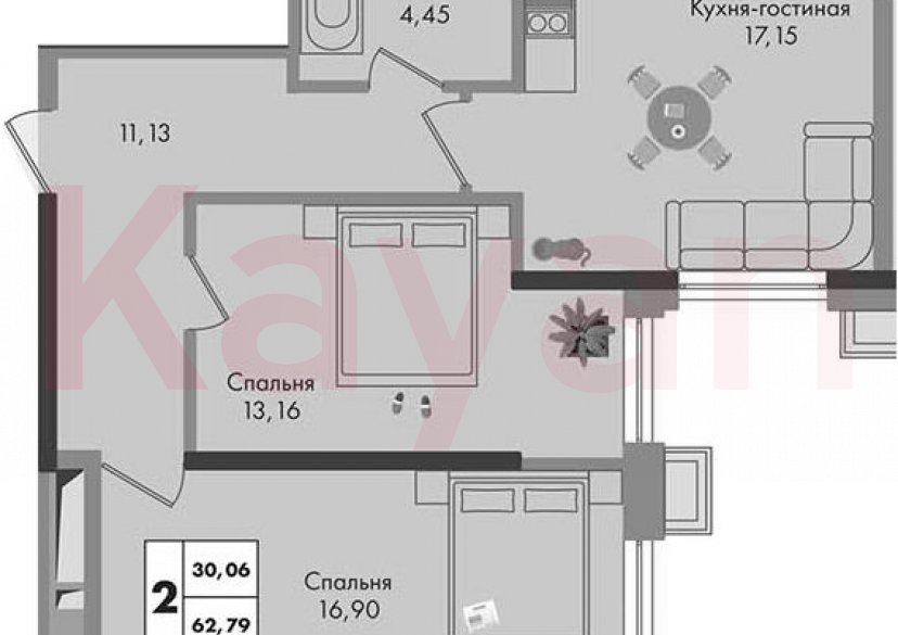 Продажа 2-комн. квартиры, 62.79 кв.м фото 0