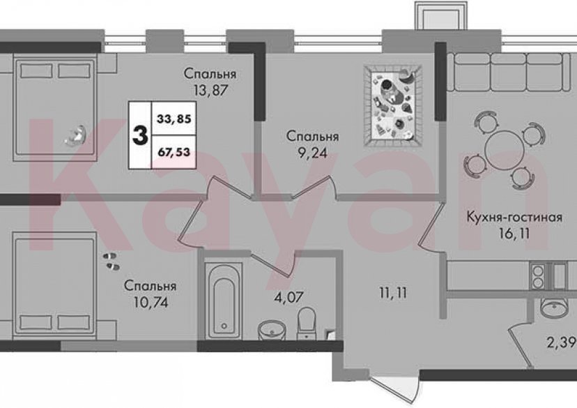 Продажа 3-комн. квартиры, 67.53 кв.м фото 0