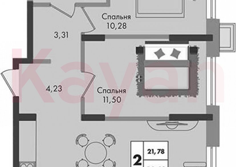 Продажа 2-комн. квартиры, 54.49 кв.м фото 0