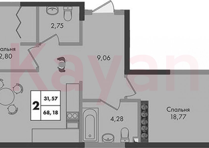 Продажа 2-комн. квартиры, 68.18 кв.м фото 0