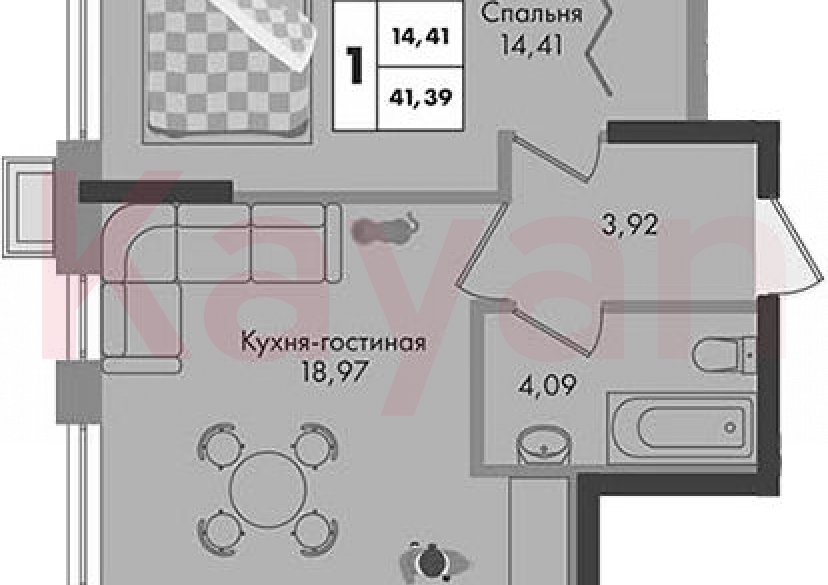 Продажа 1-комн. квартиры, 41.39 кв.м фото 0