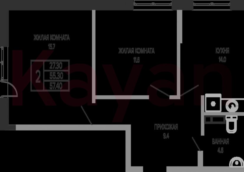 Продажа 2-комн. квартиры, 55.3 кв.м фото 0