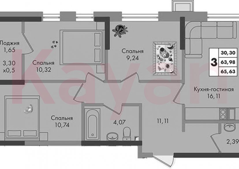 Продажа 3-комн. квартиры, 63.98 кв.м фото 0