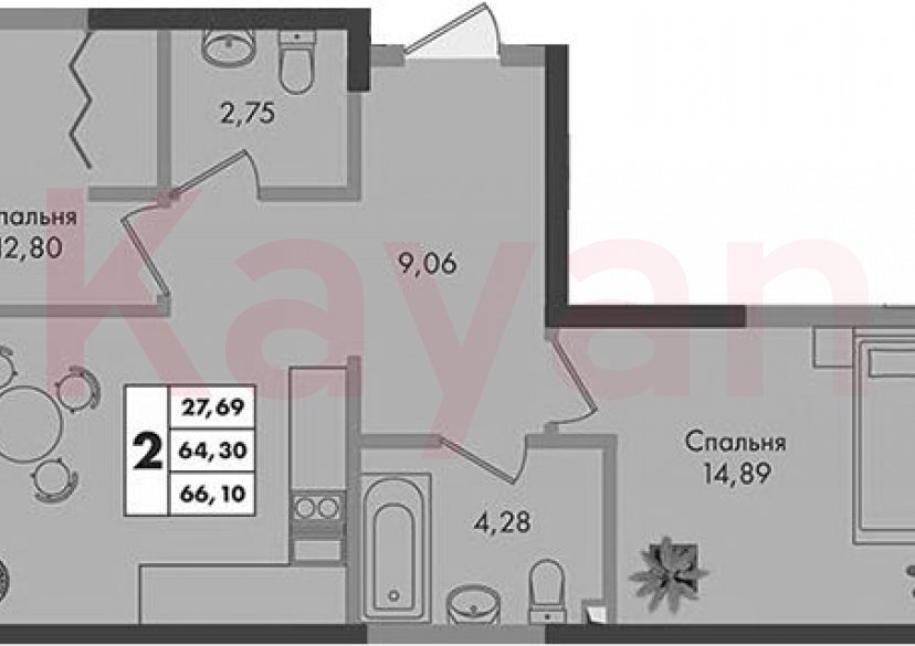 Продажа 2-комн. квартиры, 64.3 кв.м фото 0