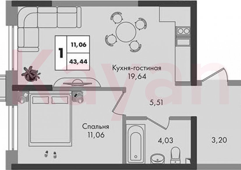 Продажа 2-комн. квартиры, 43.44 кв.м фото 0