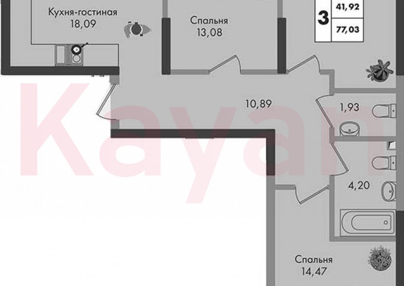 Продажа 3-комн. квартиры, 77.03 кв.м фото 0