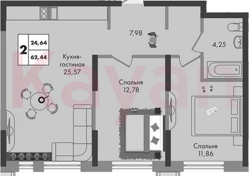 Продажа 2-комн. квартиры, 62.44 кв.м фото 0