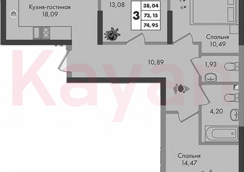 Продажа 3-комн. квартиры, 73.15 кв.м фото 0