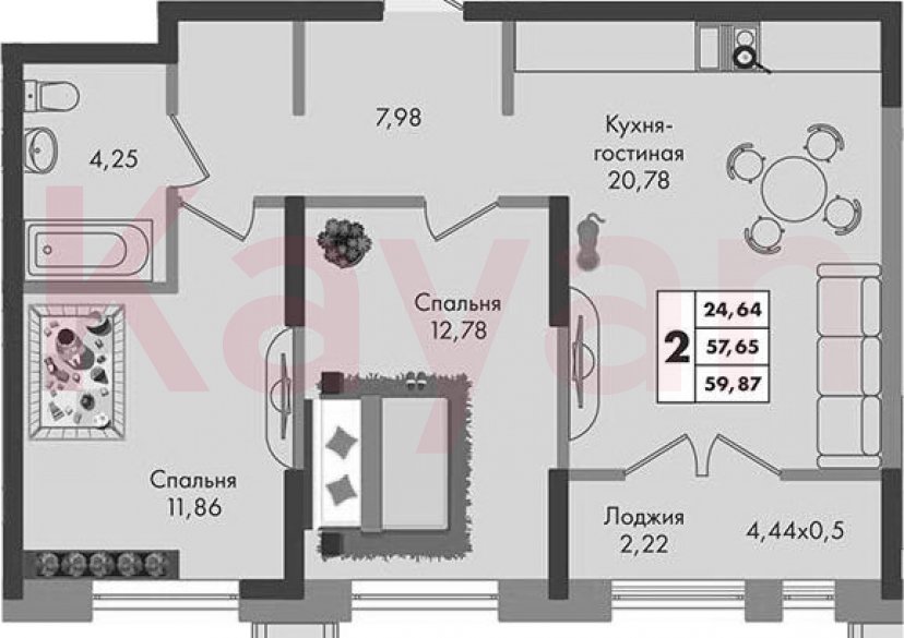 Продажа 2-комн. квартиры, 57.65 кв.м фото 0