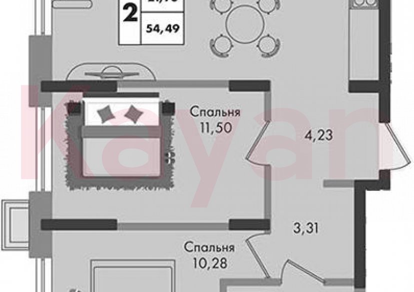 Продажа 2-комн. квартиры, 54.49 кв.м фото 0