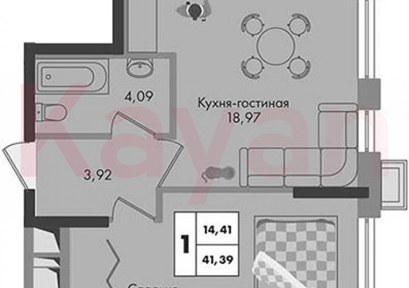 Продажа 1-комн. квартиры, 41.39 кв.м фото 0