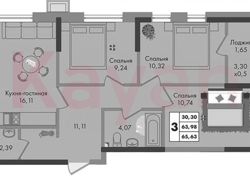 Продажа 3-комн. квартиры, 63.98 кв.м фото 0