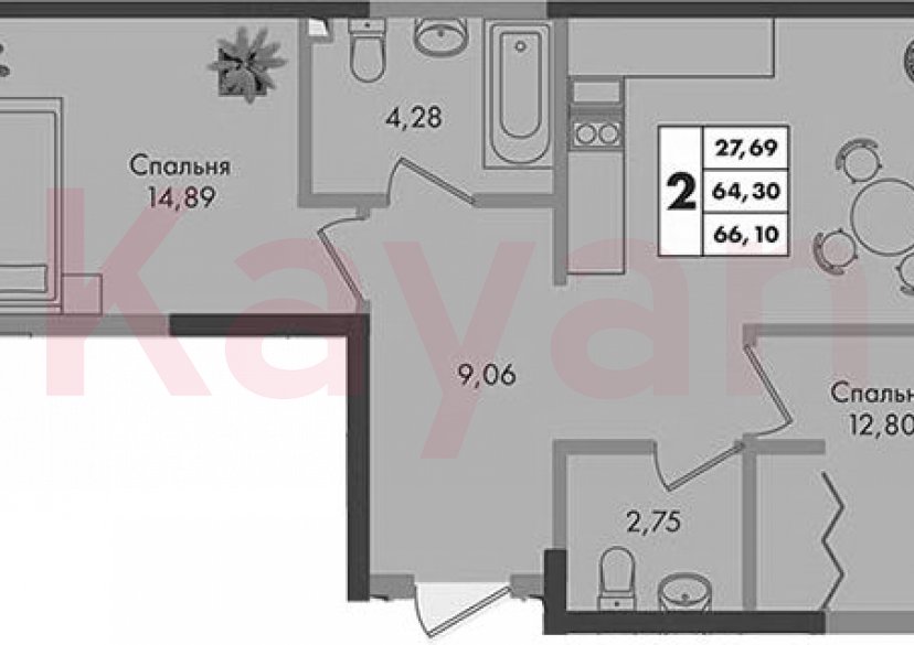 Продажа 2-комн. квартиры, 64.3 кв.м фото 0