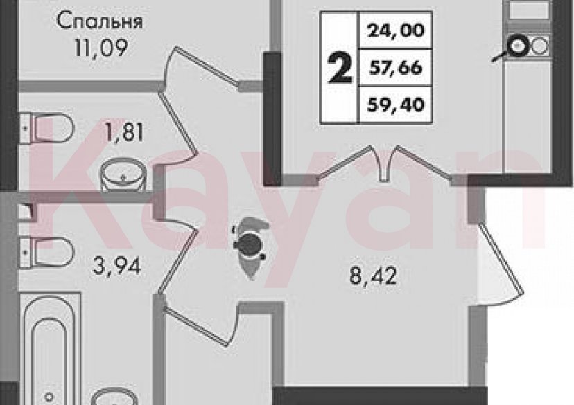 Продажа 2-комн. квартиры, 57.66 кв.м фото 0