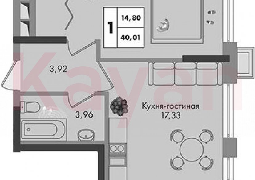 Продажа 1-комн. квартиры, 40.01 кв.м фото 0