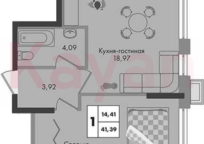 Продажа 1-комн. квартиры, 41.39 кв.м фото 0