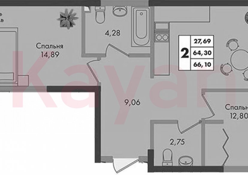 Продажа 2-комн. квартиры, 64.3 кв.м фото 0