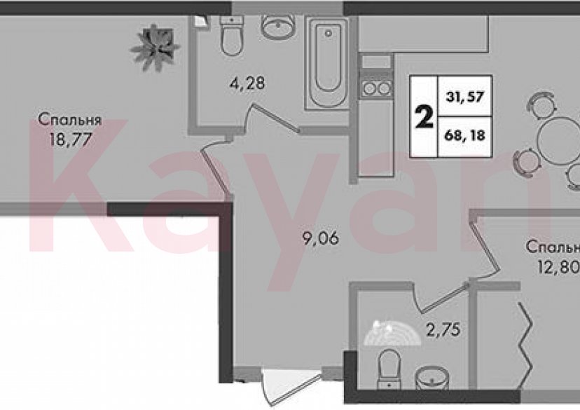 Продажа 2-комн. квартиры, 68.18 кв.м фото 0